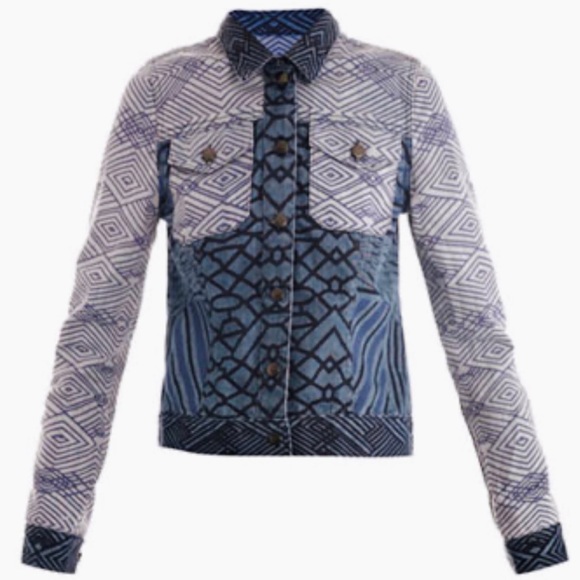 CURRENT/ELLIOTT • Mary Katrantzou Fountaine Denim Jacket w/ Contrast Mosaic - Picture 14 of 16